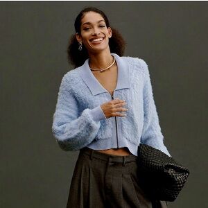 Anthropology brushed collared zip up collard cardigan sweater. NWT